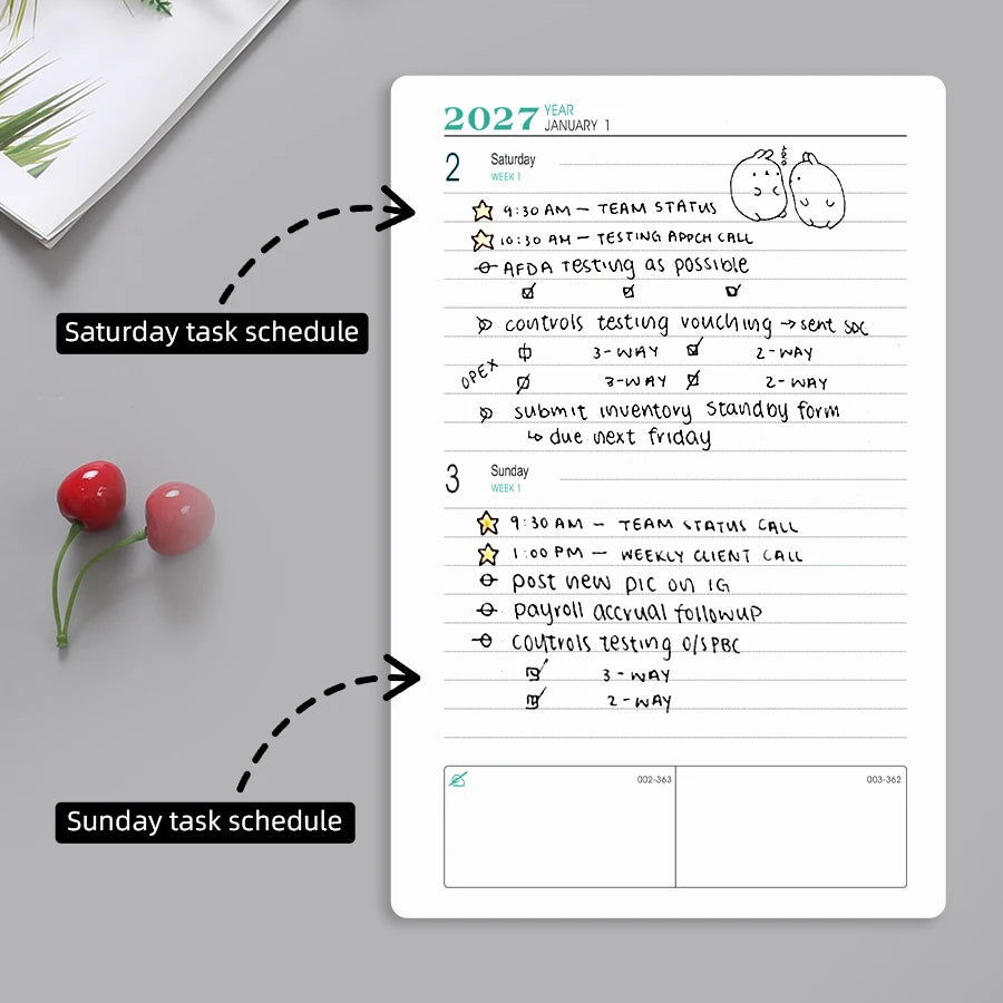 2027 Daily Planner Calendar Diary, 320 Pages Composition Notebooks with 365 Days Self-Discipline Checklist, Weekend Combined