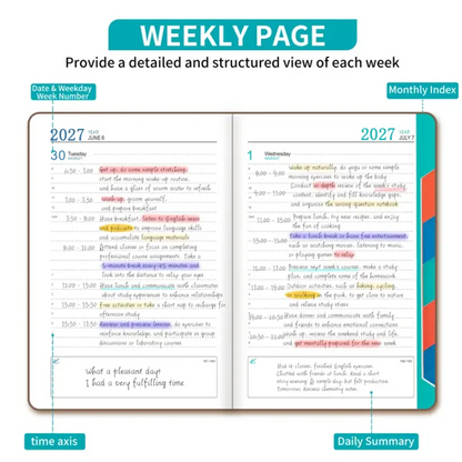 2027 Daily Planner Calendar Diary, 320 Pages Composition Notebooks with 365 Days Self-Discipline Checklist, Weekend Combined